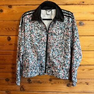 Adidas trefoil floral track zip up jacket multi size Small satin-silky fabric